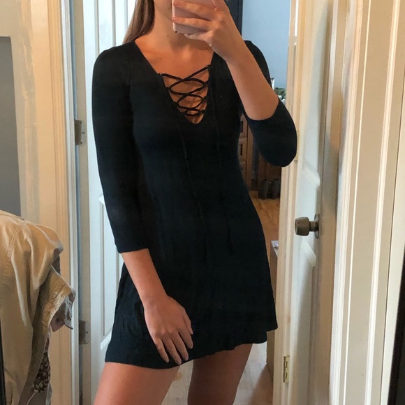 Forest Green Lace Up Mini Dress - Picture 2 of 3